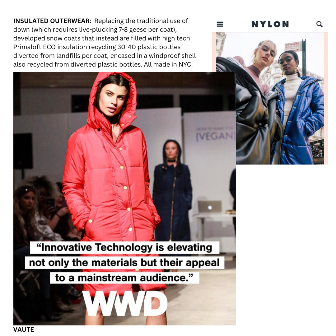 Vegan outerwear down free coats by Leanne Mai-ly Hilgart with WWD Quote