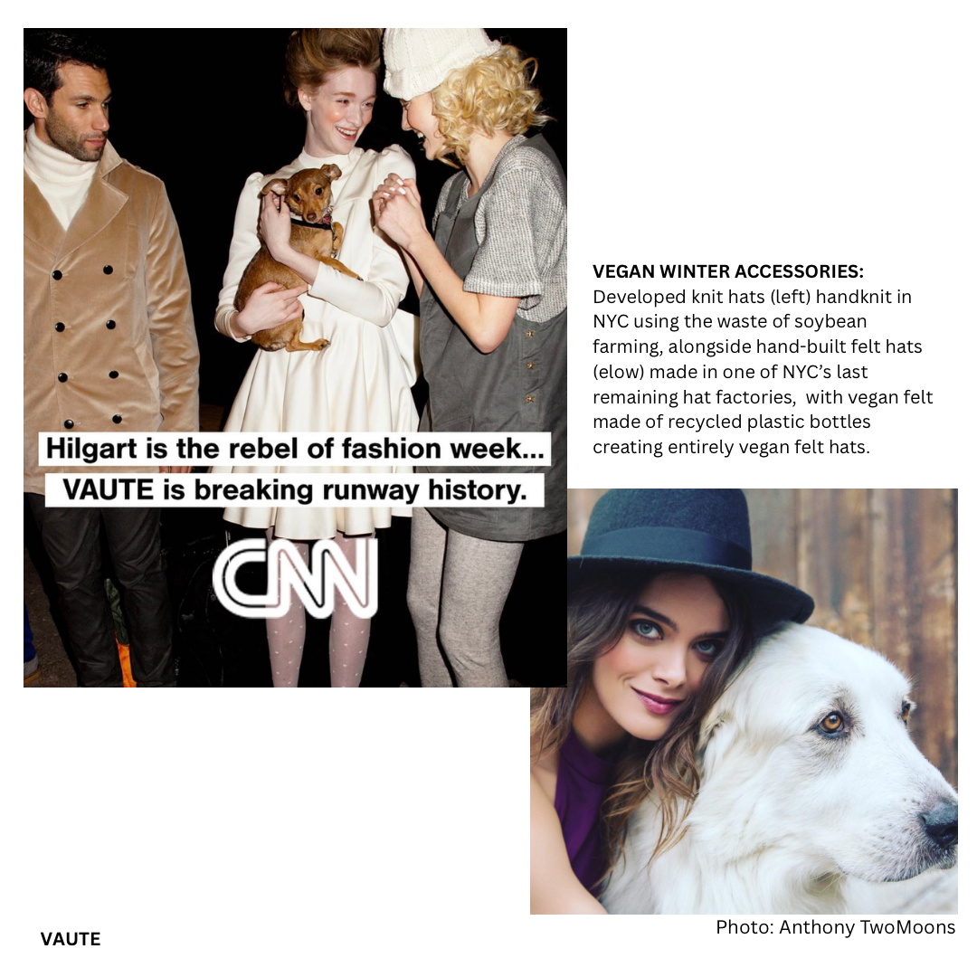 Vegan winter hats designed by Leanne Mai-ly Hilgart for VAUTE as featured by CNN at New York Fashion Week